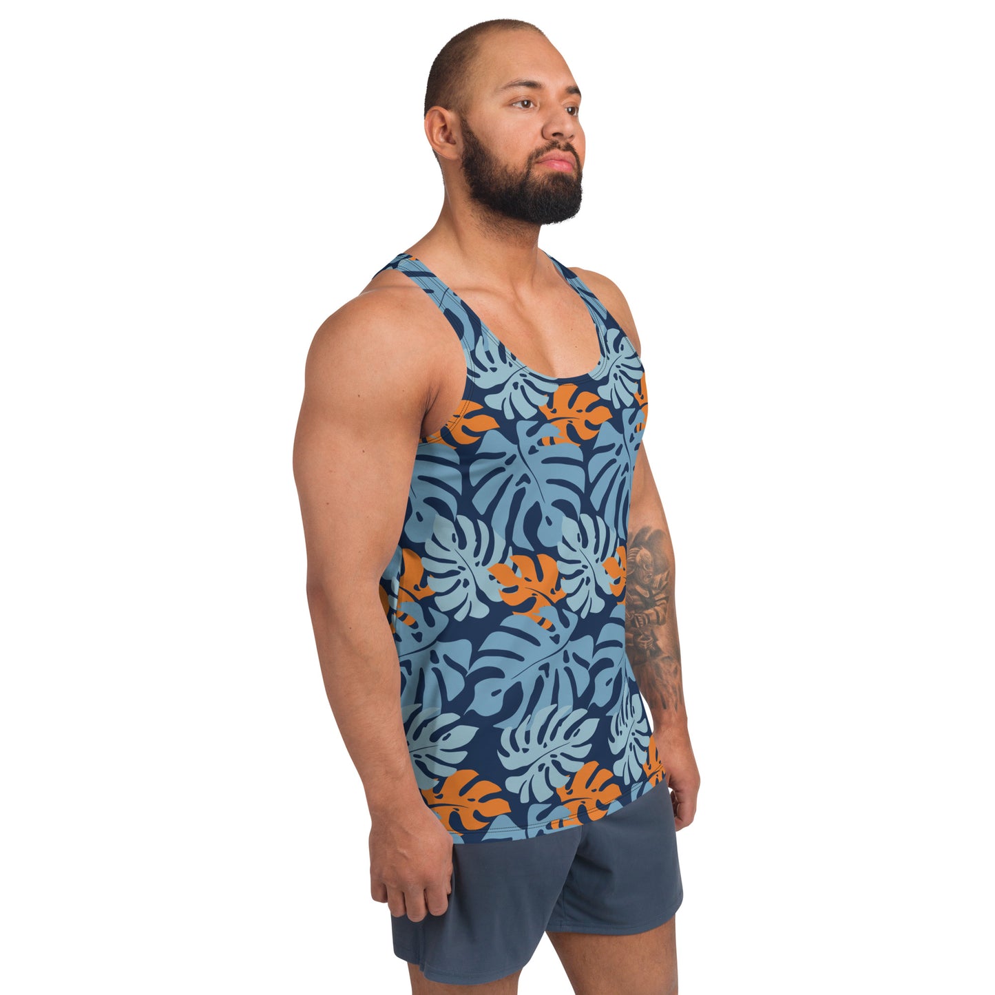 Men's Tank Top - Monstera Leaf Blue & Orange
