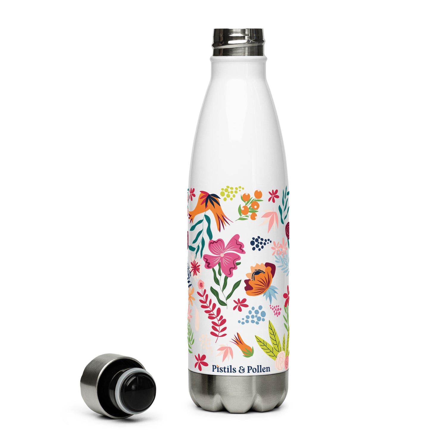 Floral Stainless Steel Water Bottle - White