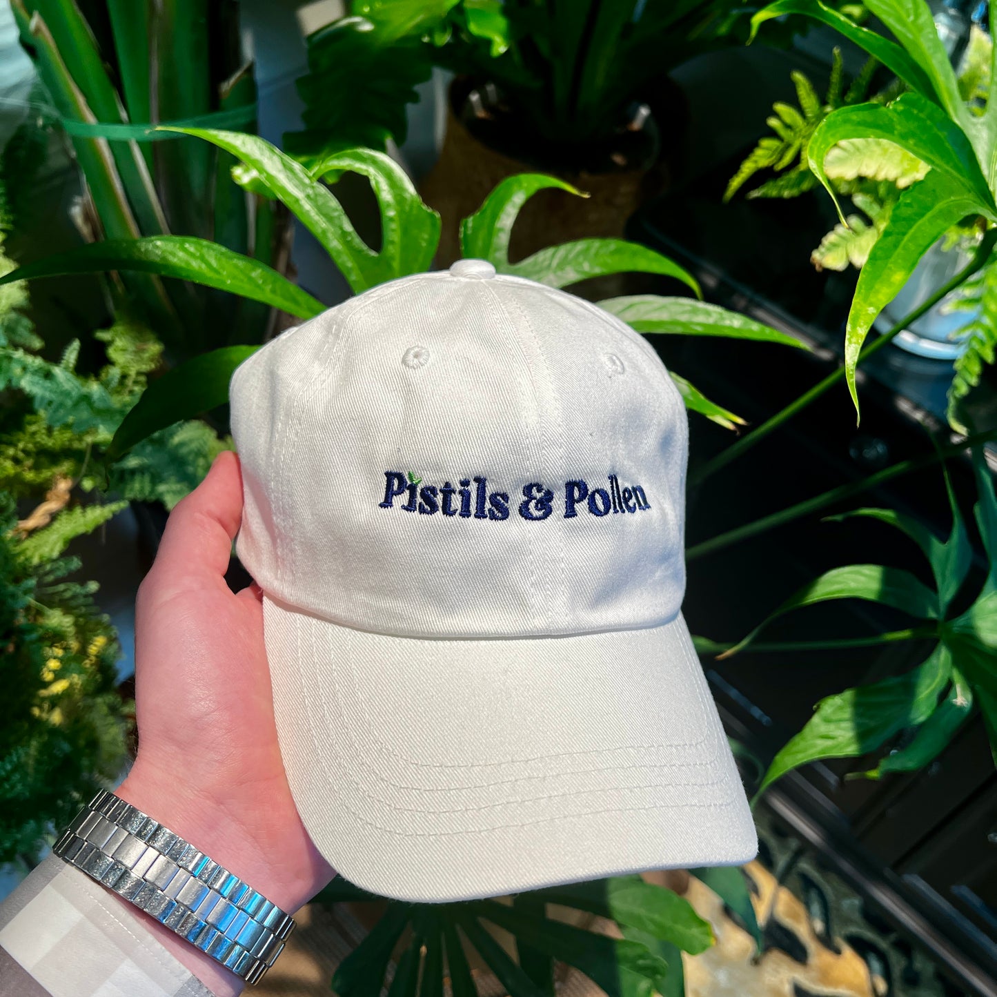 Pistils & Pollen - Cotton Hat (blue on white)