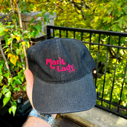 Plant Lady - Denim Hat (pink on black)