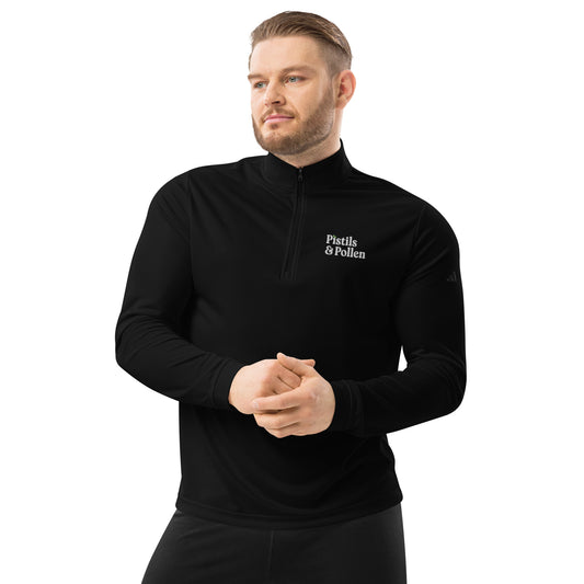 Pistils & Pollen - Quarter zip pullover (white on black)