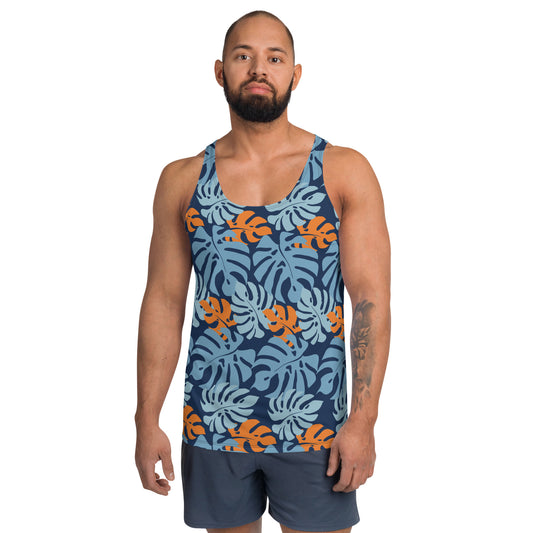 Men's Tank Top - Monstera Leaf Blue & Orange