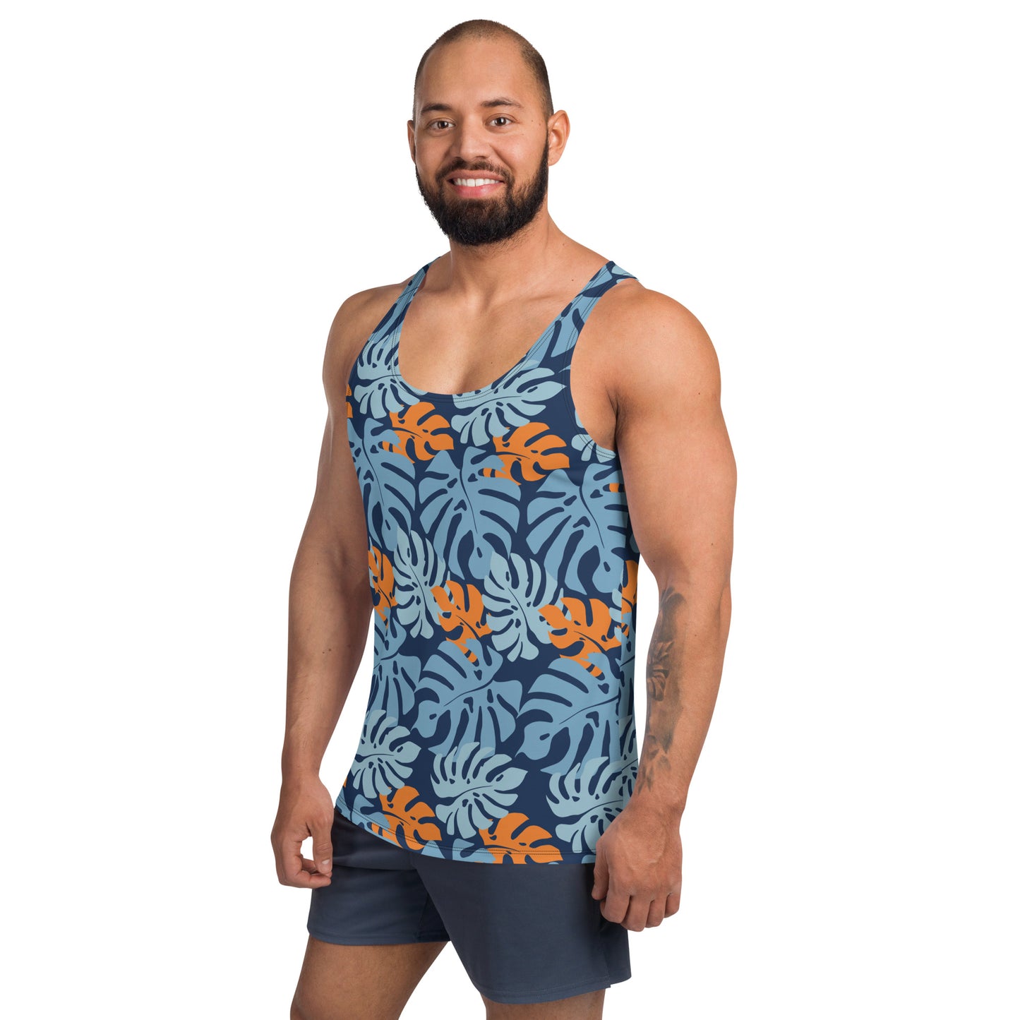 Men's Tank Top - Monstera Leaf Blue & Orange