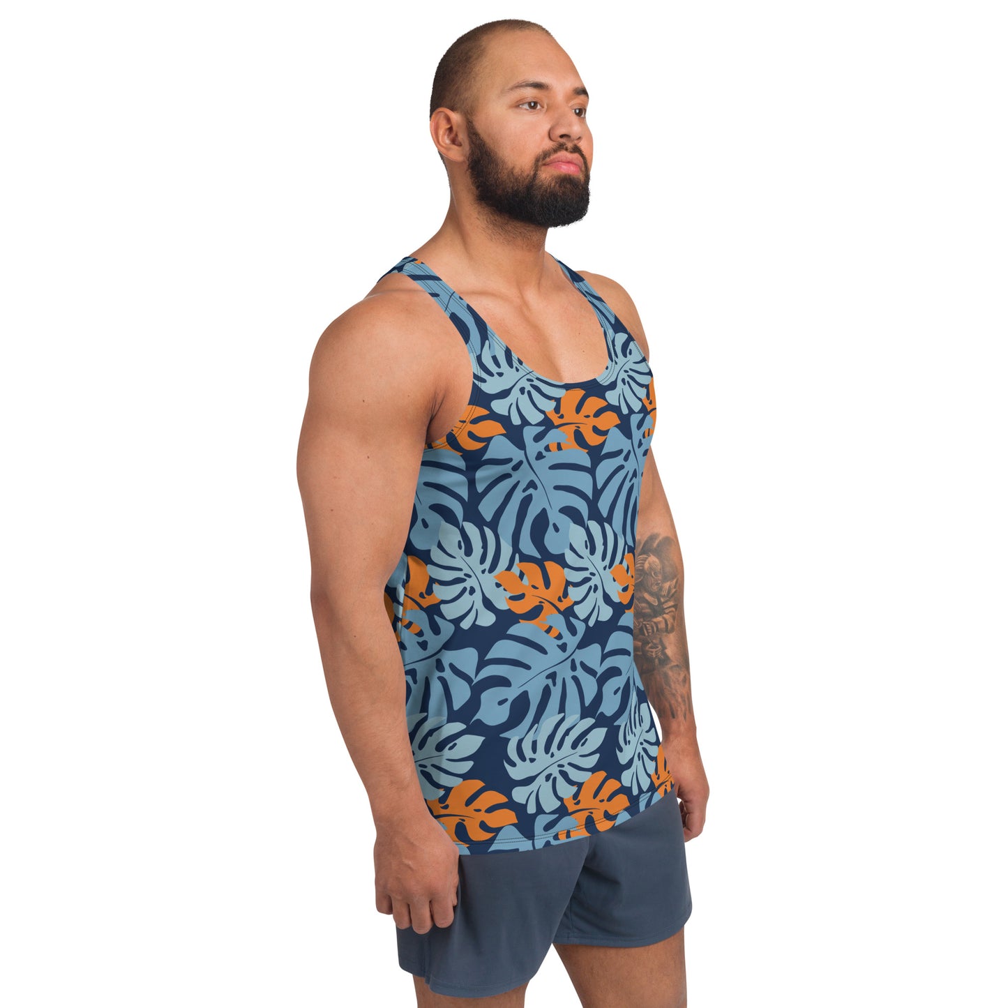 Men's Tank Top - Monstera Leaf Blue & Orange