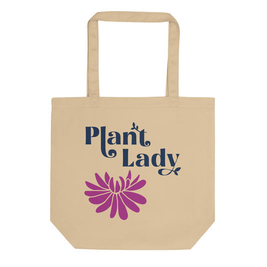 Plant Lady - Organic Cotton Tote Bag (with purple blossom)