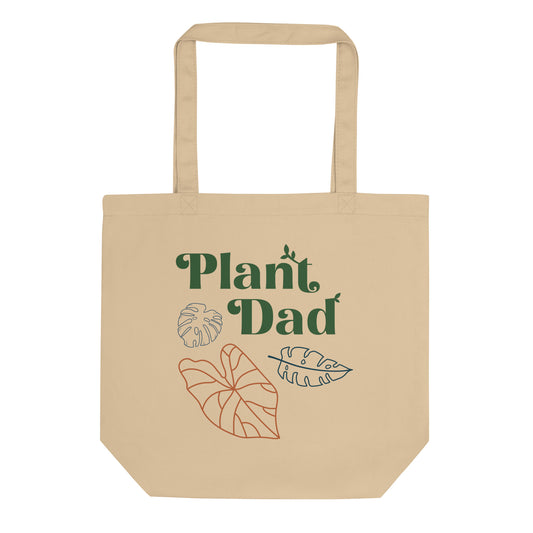 Plant Dad - Organic Cotton Tote Bag (green with tropical leaves)