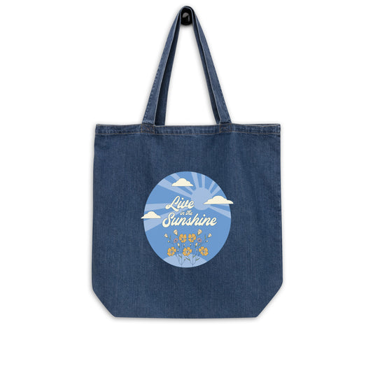 Live in the Sunshine - Organic Denim Gardening Tote Bag